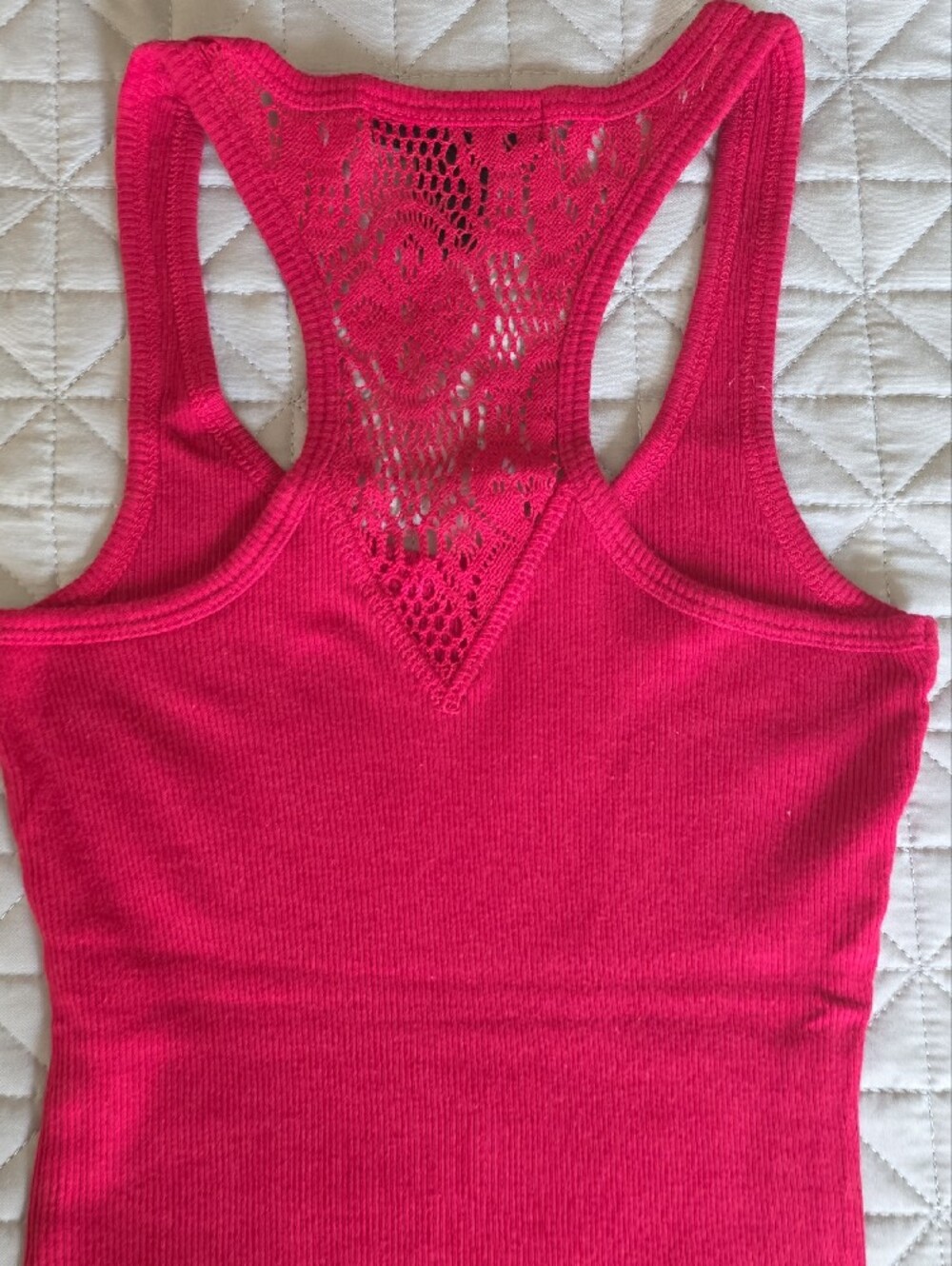 mandee Bright Red Ribbed Lace Racerback Tank - Picture 6 of 7